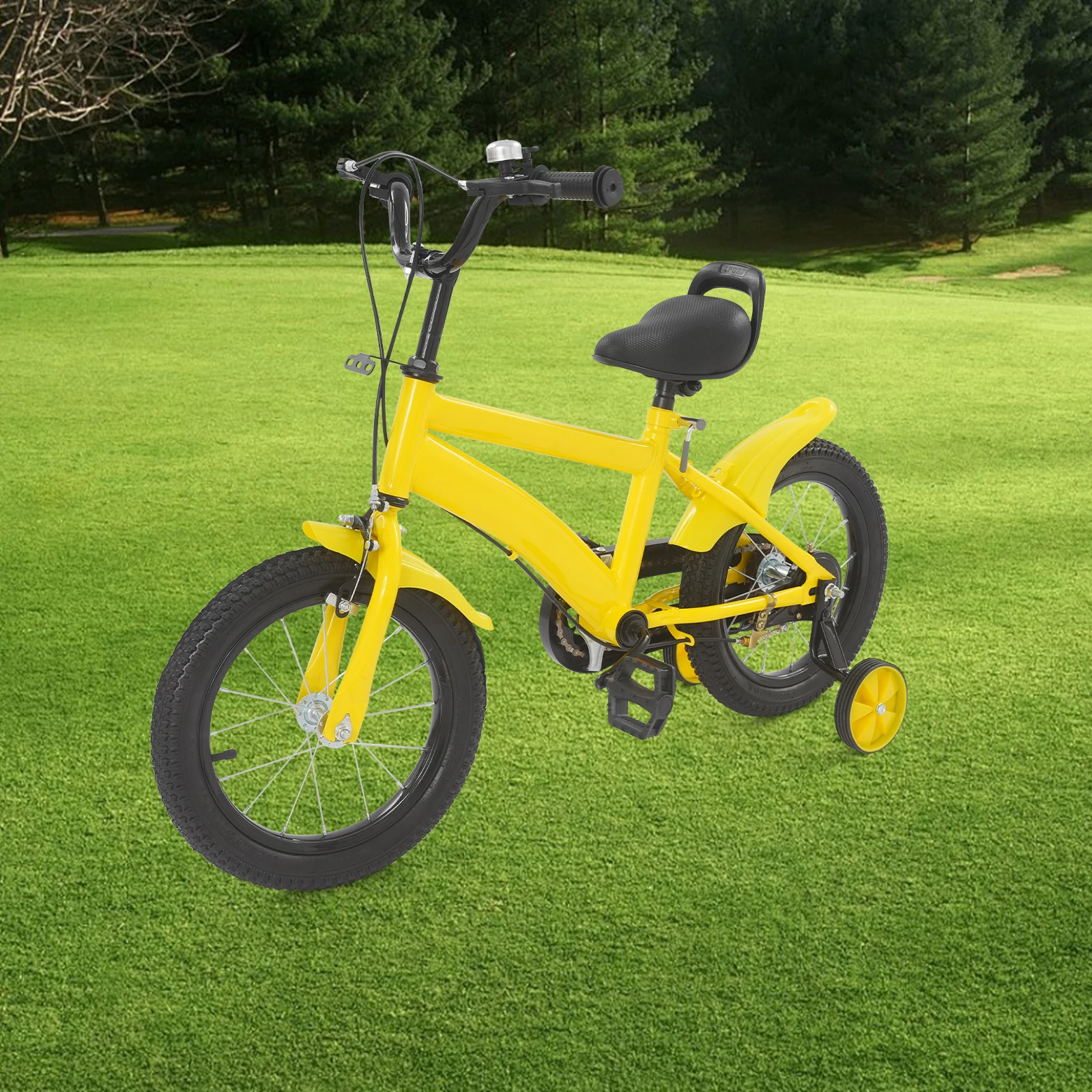 Bočný pohľad na detský bicykel ukazujúci kolesá a rám