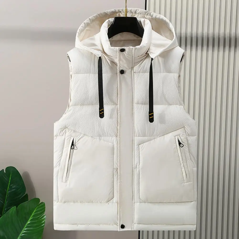 

Solid Color Vest Men's Winter Hooded Sleeveless Waistcoat with Pockets Thick Windproof Vest Coat for Warmth Style Men Winter