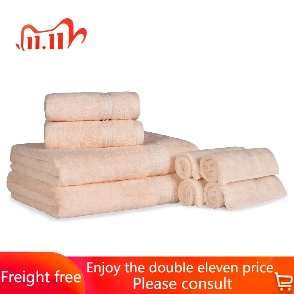 

Bathroom Towel Set Egyptian Cotton Absorbent 8-Piece Peach Towel Set