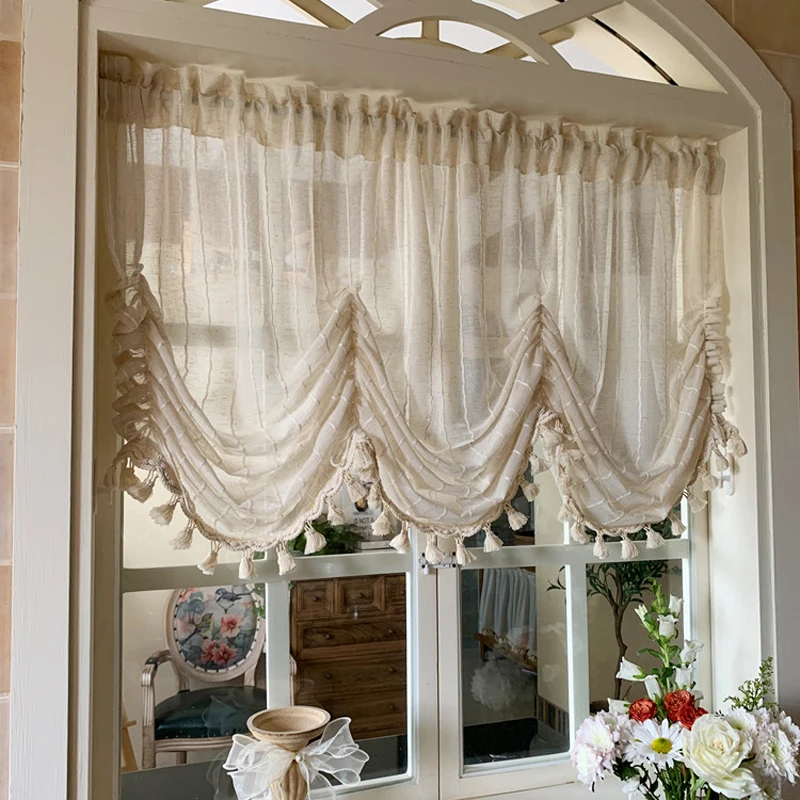 Tie-Up-Valance-Curtain-Farmhouse-Rustic-Adjustable-Light-Filtering-Rod ...