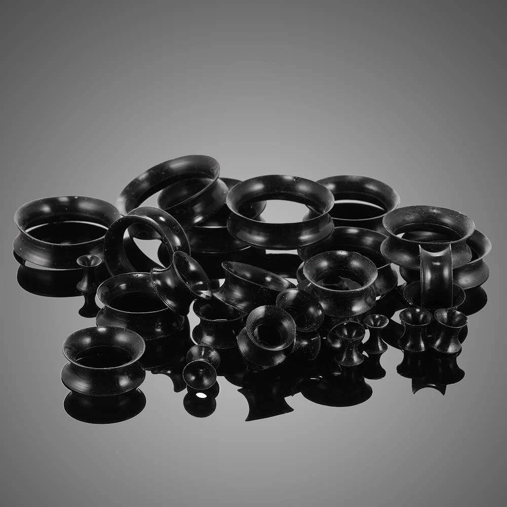 22 stücke 8G-3/4 Ultra Dünne Silikon Doppel Ausgestelltes Flexible Tunnel Ohr Dehnen Stecker Gauge Kit 11 Pairs Schwarz – Detail 5