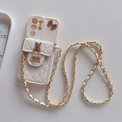 Elegant Crossbody Leather Wallet Phone Case with Necklace Strap and Silicone Cover - Samsung A03 (White)