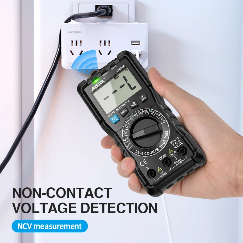 Mestek DM91A Auto Range Digital Multimeter Voltmeter Ammeter Ohm Tester 10A 600V Multimeter NCV Live Wire Test T-RMS