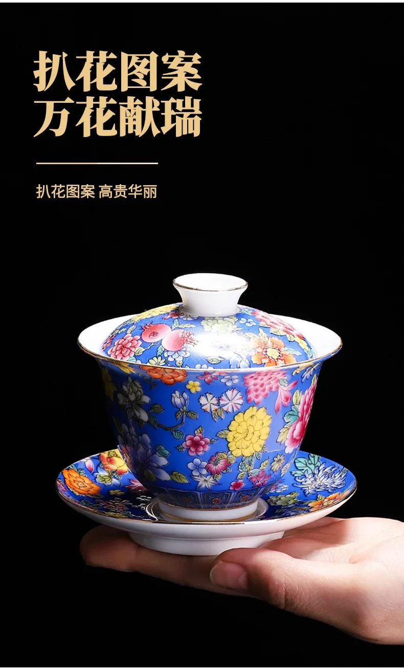 White Porcelain Sancai Gaiwan Color Enamel Cover Bowl Lid Saucer Vintage Handmade Tea Tureen Teaware Sets Gift 200ML