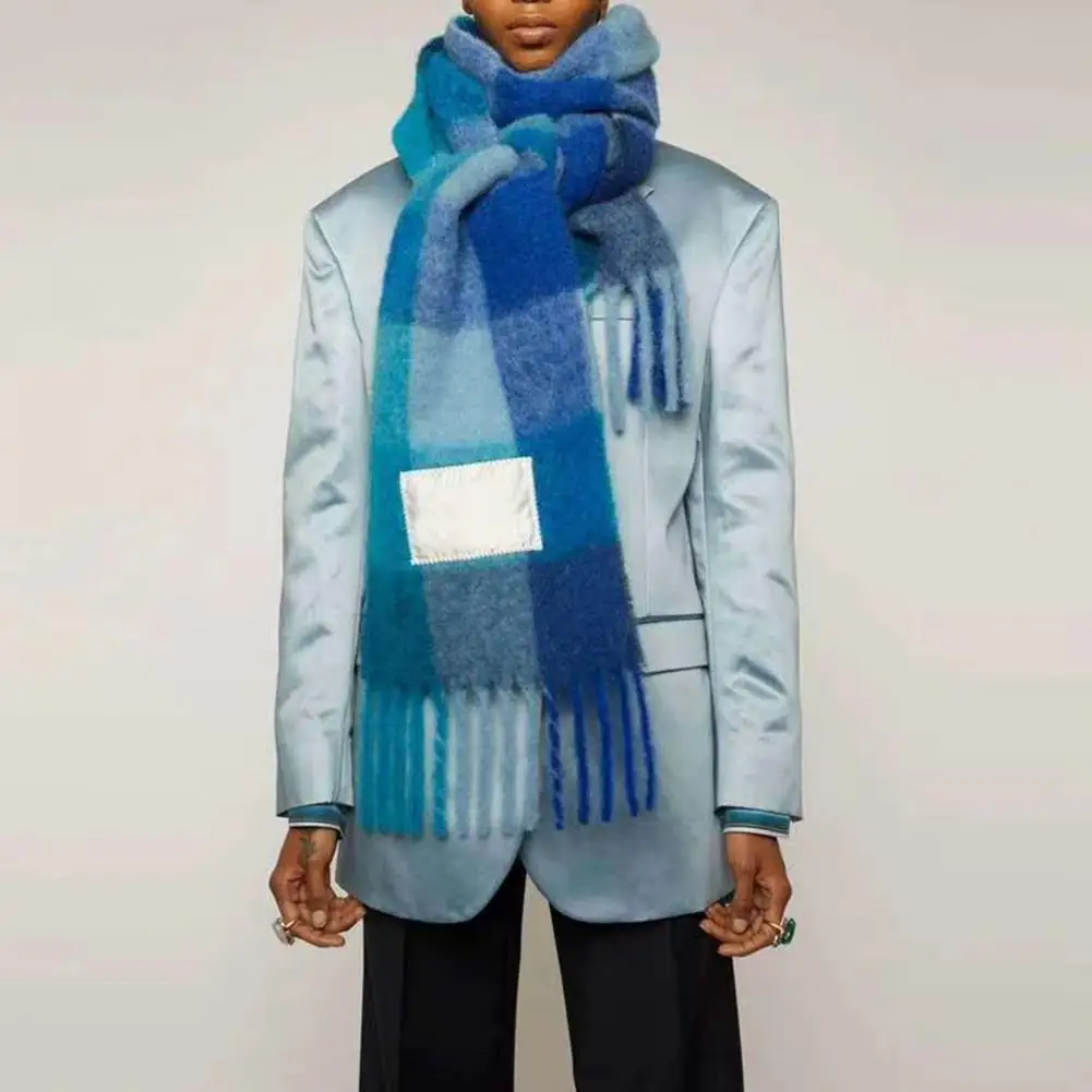 

Women Winter Scarf Colorful Thick Warm Plaid Print Wide Long Unisex Classic Tassels Fluffy Scarf Solid Color Soft Shawl 목도