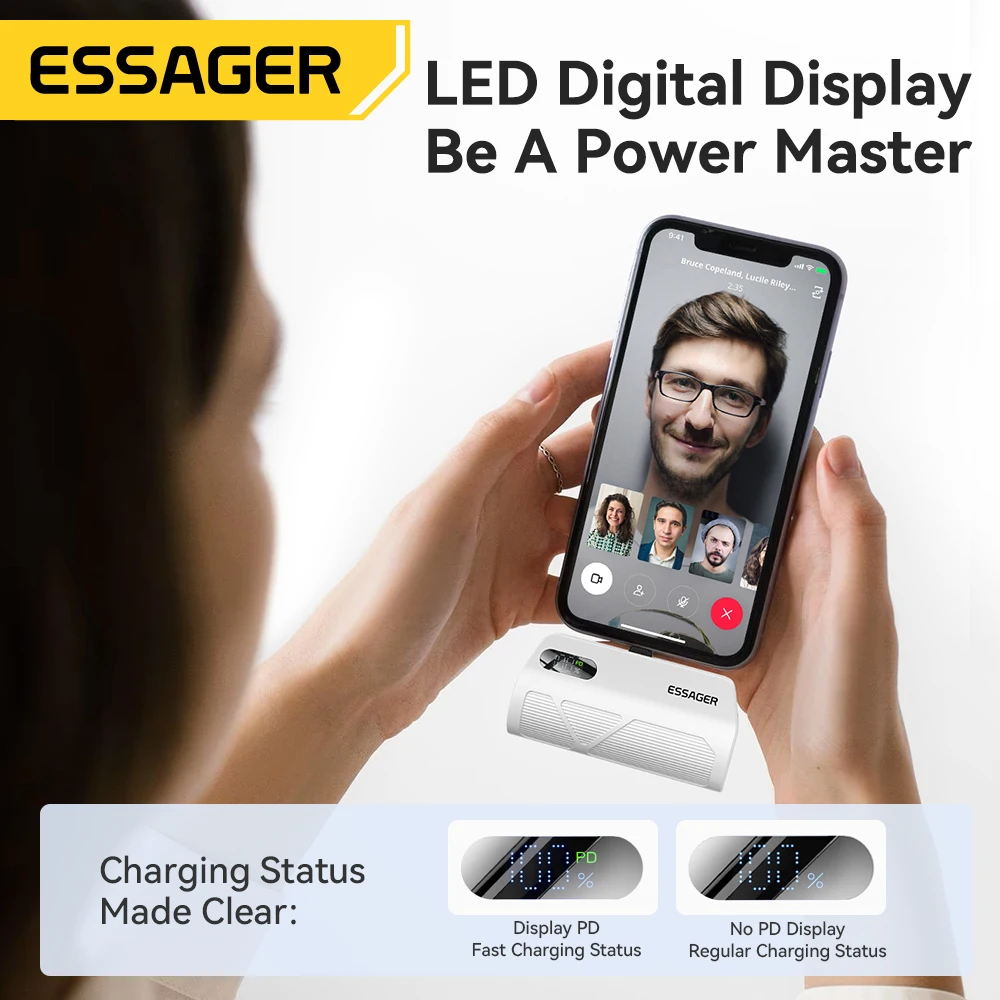 Essager Mini Capsule Power Bank 5000mAh PD 20W Fast Charging for iPhone 17 16 15 Xiaomi Samsung Portable Mobile External Battery