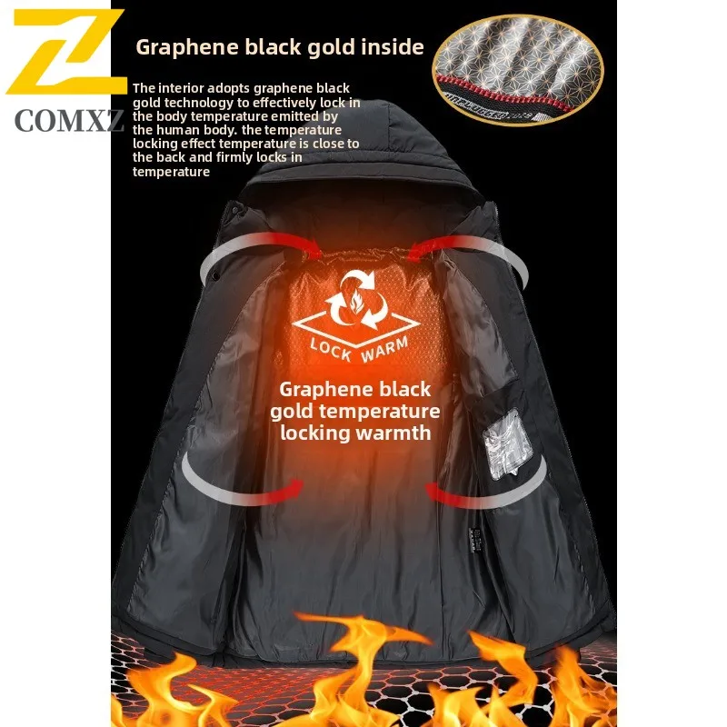 Men's Graphene Winter Coat Thermal Lined Hooded Puffer Jacket Windproof Waterproof Thickened Outdoor Parka Casual Streetwear2025