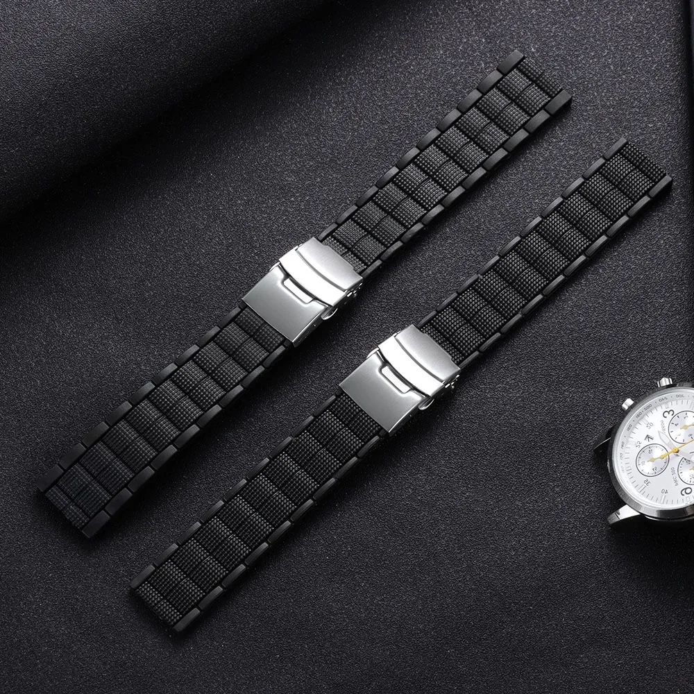 Silicone Soft Waterproof Sports Watch Strap with Folding Safety Buckle