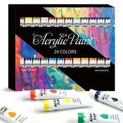 Vibrant Acrylic Paints Collection - 12ml Tubes for Multiple Surfaces - Non-Toxic Art Kit Supplies (24 Colors)