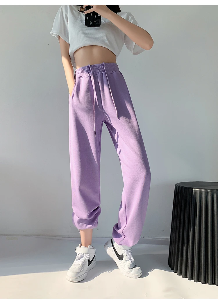 Drawstring Jogging Sweatpants Purple Stacked Basic Hip-hop Pants Women Baggy American Dance Sports Pant Spring Summer Joggers white capri pants Pants & Capris