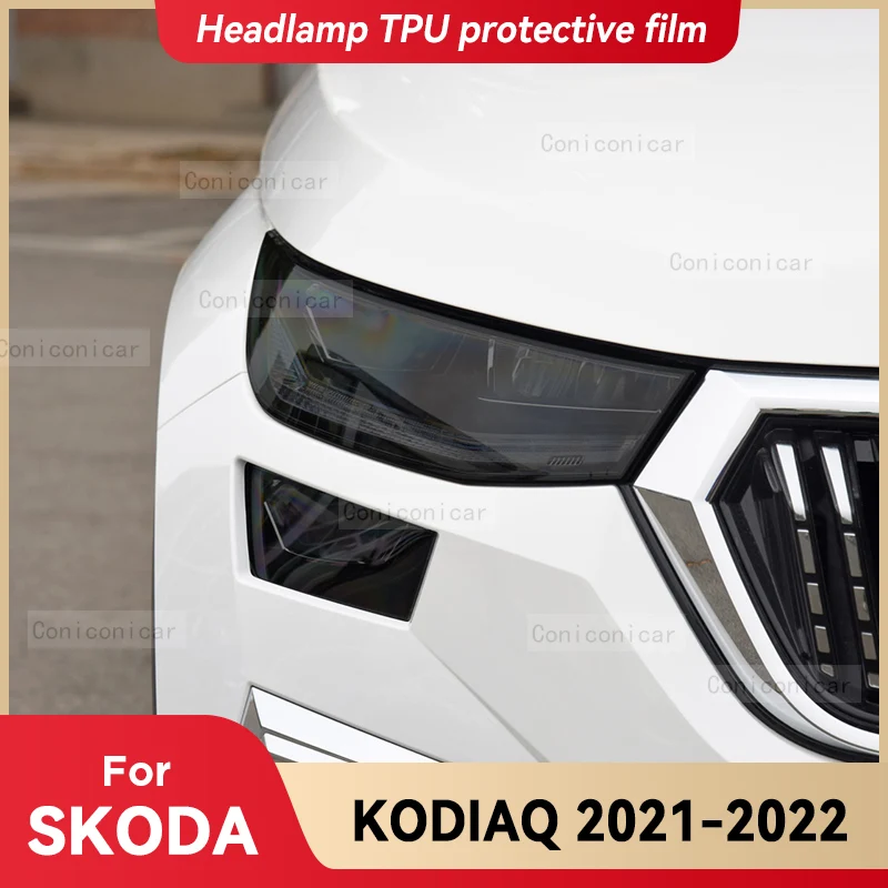 

Для SKODA KODIAQ 2021 2022, автомобильная фара, Черная защитная крышка из ТПУ, пленка, передняя зеркальная, меняющая цвет, наклейка, аксессуары