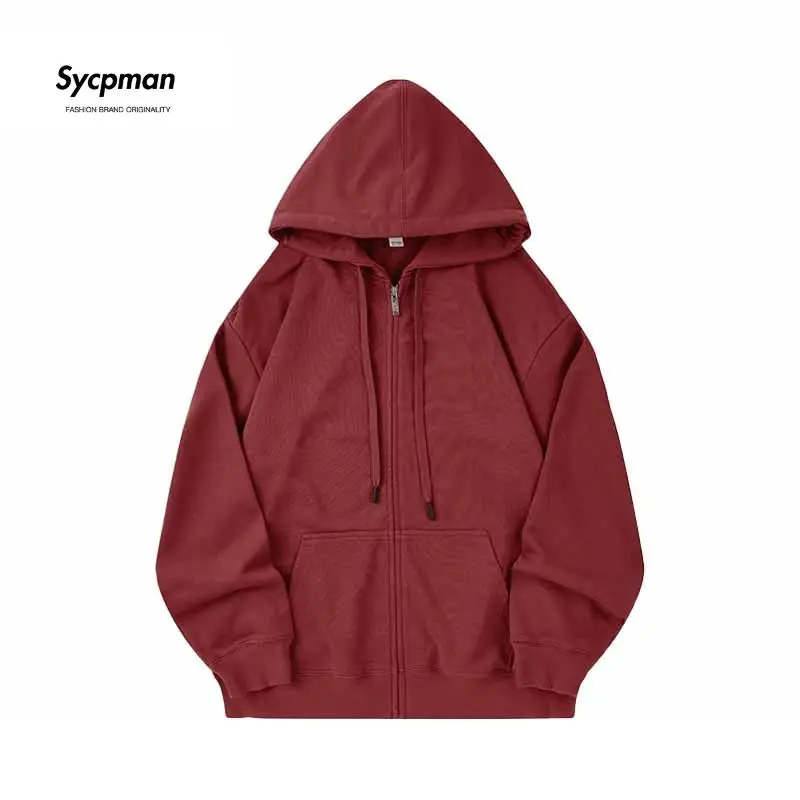 

Sycpman 330 Grams Loose Zippered Hoodie for Men and Women Autumn Couple Solid Casual Hoodies Streetwear