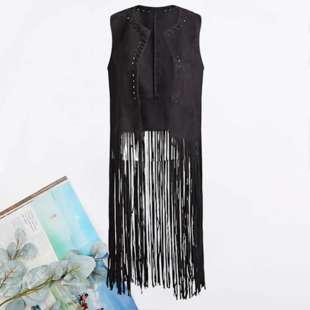 

Women Long Tassels Suede Vest Soft Suede Women Vest Vintage Fringed Suede Vest Women's Open Front Hollow Hole Waistcoat Chic