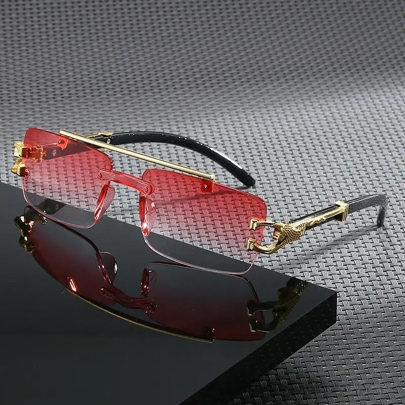 2025, neue modische rahmenlose Schneidkante, integrierte Doppelstrahl-Leopardenbein-Anti-UV-Sonnenbrille, Retro, vielseitig