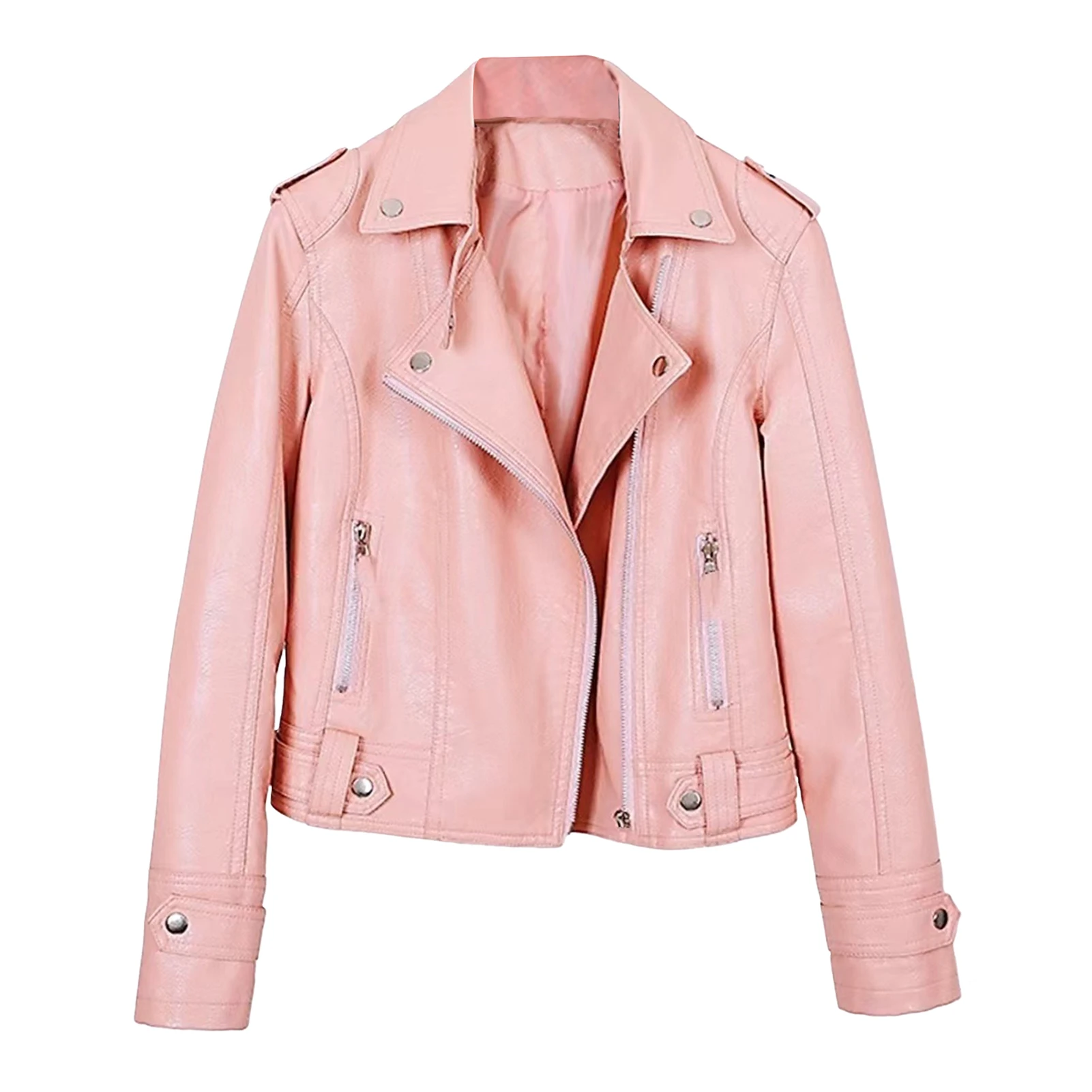 Autumn Short Jacket Solid Female Moto Biker Jackets Thin Ladies Cool Faux Leather Jacket Slim Short Leather Outwear