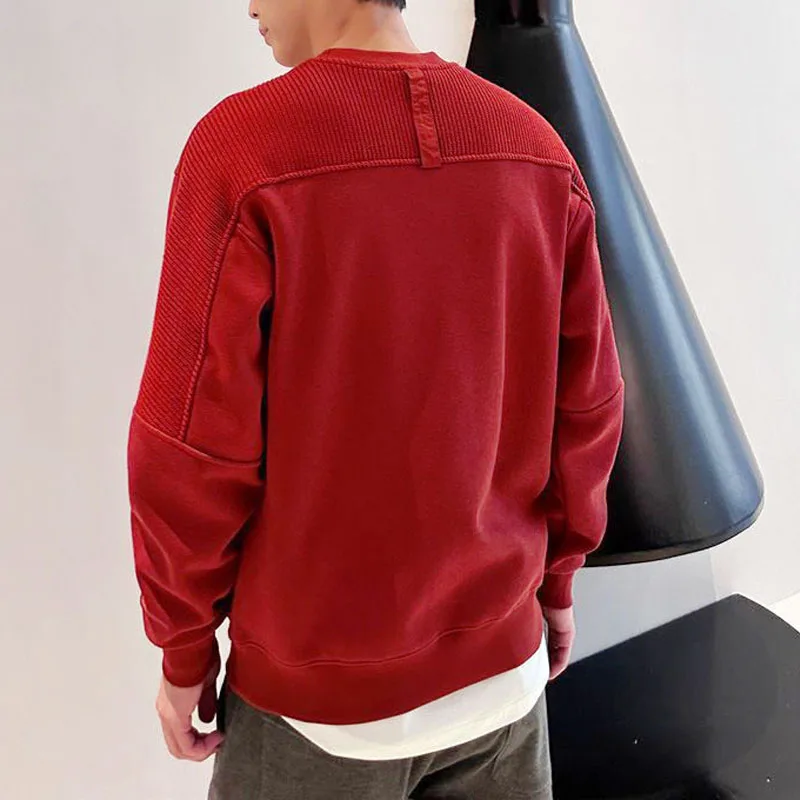 New Autumn/Winter Fashion Brand Solid Round Neck Panel Pocket with Plush Thickened Loose and Versatile Men's Casual Sweater