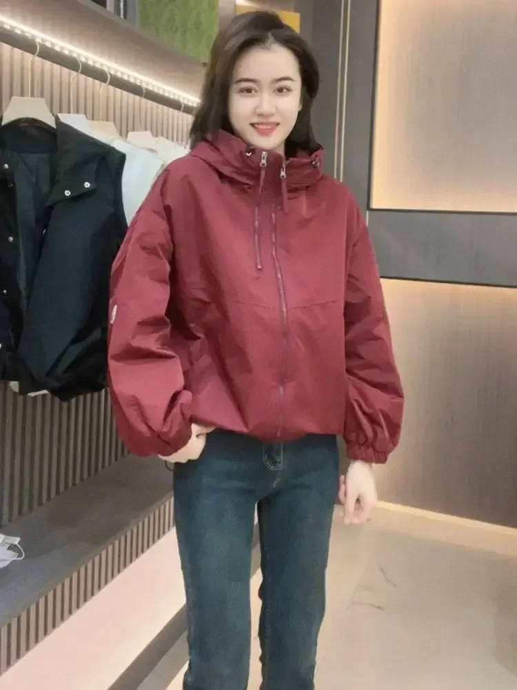 Double Zipper Hooded Sweatshirt Women Long Sleeve Jacket Outdoor Windbreaker Casual Loose Solid Korean Women's Clothing Coat