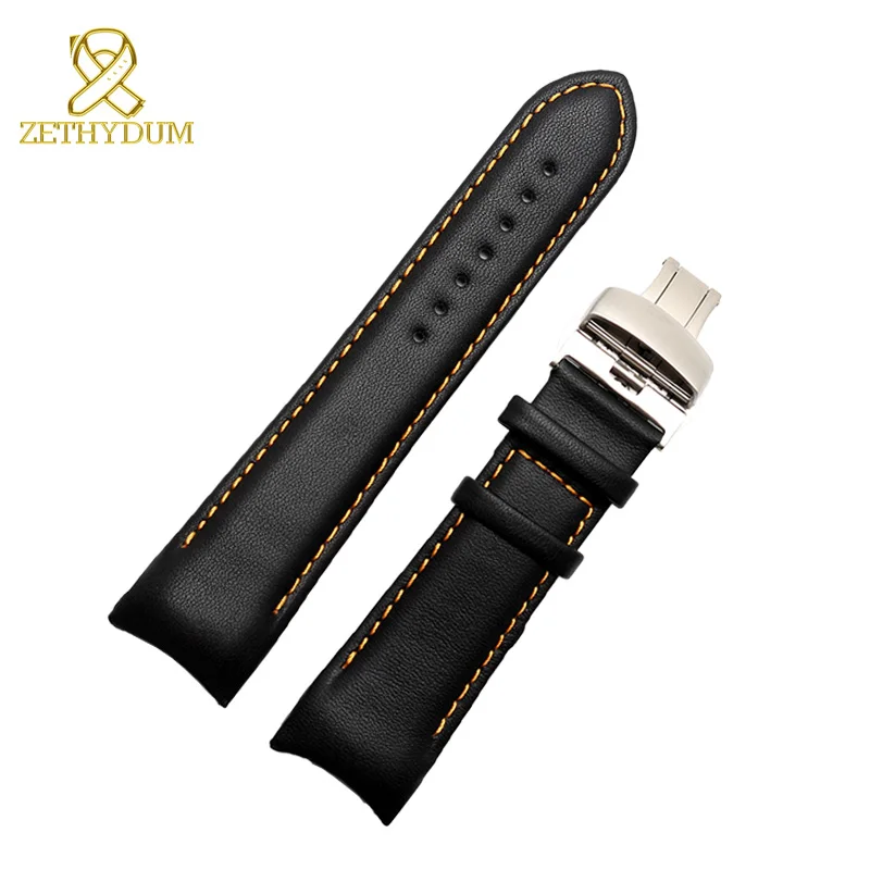 Genuine Leather Watch Strap Men Bracelet 22 23 24mm for Tissot T035 Series Accessories Butterfly Buckle Curved Edge Band