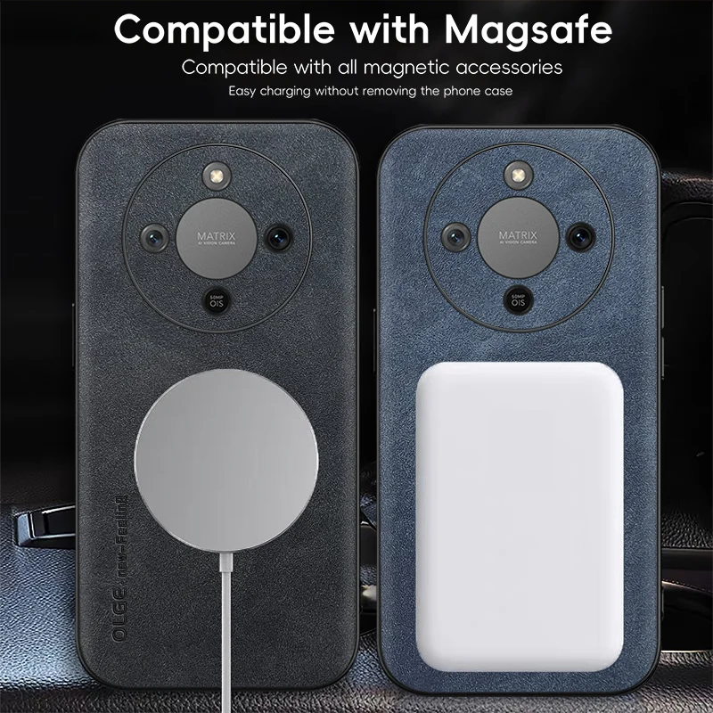 Magnetic Retro Leather Soft Phone Case with Wireless Charging Compatibility