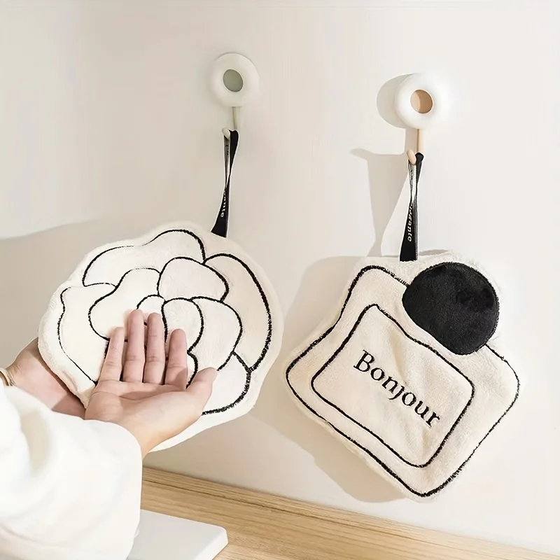 Highly Absorbent Camellia Hand Towel, Soft Towel, Hanging Handkerchief, Suitable for Kitchen and Bathroom, with Hanging Ring