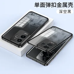 Aluminum Metal Frame Magnetic Shockproof Bumper Case with Front and Back Cover for Realme GT6 China (Black)