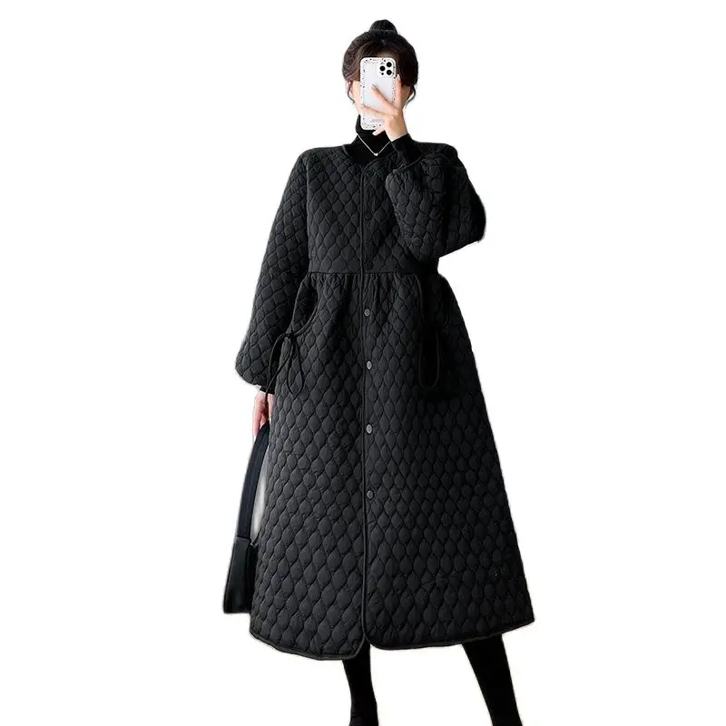 Pregnant Women Winter Clothing Cotton Jacket with Pockets Long Sleeve Single-breasted Long Maternity Coat Warm Drawsting Outwear