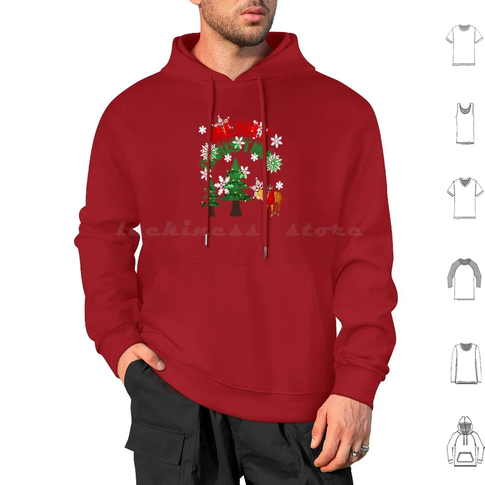 

Merry Christmas Hoodies Long Sleeve Christmas Holiday Christmas Lights Reindeer Snowflakes December 25 Santa