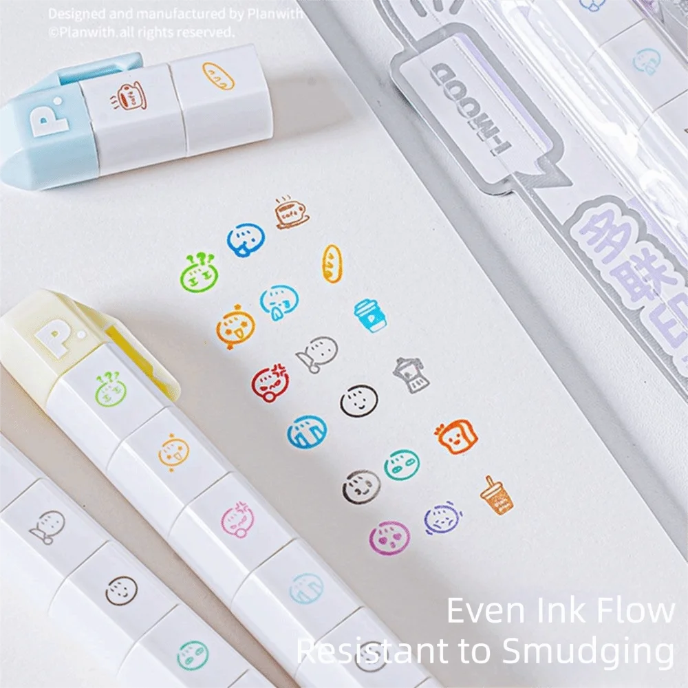 Neuer Abnehmbarer Niedlicher To-Do-Listen-Stempel mit Mehreren Köpfen, Tragbarer Stempelstift, Markierungsstempel, Geschenk für Kinder – Detail 3
