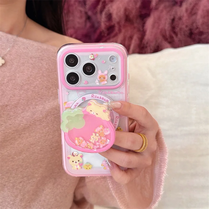 Cute Strawberry Bear Phone Case | MagSafe Shockproof Grip Stand