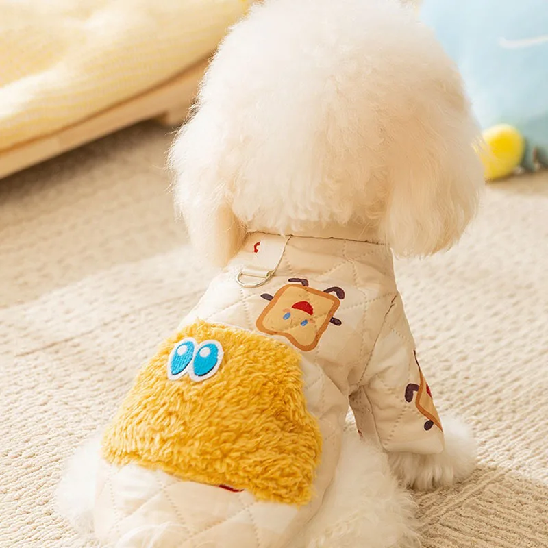 Winter Toast Printed Dog Clothes Puppy Traction Two Legs Cotton Coat Teddy Warm Coat Bichon Cartoon Cardigan Pet Supplies