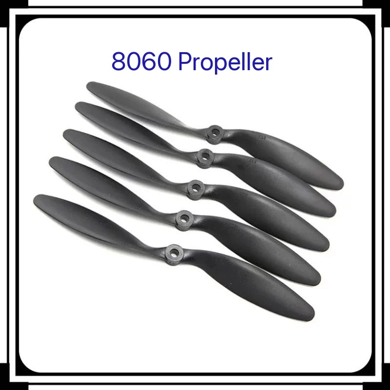 Lot de 5 hélices 8060 pour avion RC, emballage transparent, vue d'ensemble