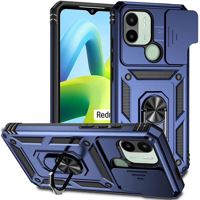 Comprar Funda con soporte armadura para Xiaomi Redmi A1 4G A2, Fundas para  Redmi A1 A2 Plus, Fundas deslizantes para lente de cámara, anillo  protector, Fundas para teléfono