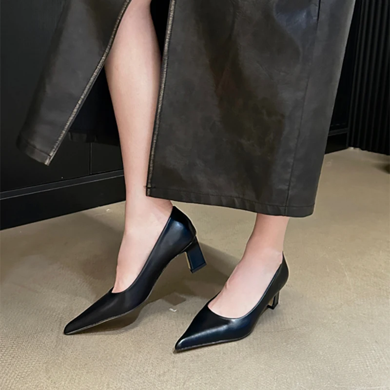2023 Fashion High Heels Size 35-39 Women Shoes 5cm Thick Heel Banquet Wedding Shoes Sexy Pointed Toe Ladies Party Shoes Pumps