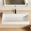 Rectangle Vessel Sink Matte White Stone Resin 30"x18" Wall Mount Bathroom Sink with Pop-up Drain Scratch-Resistant Minimalist 4