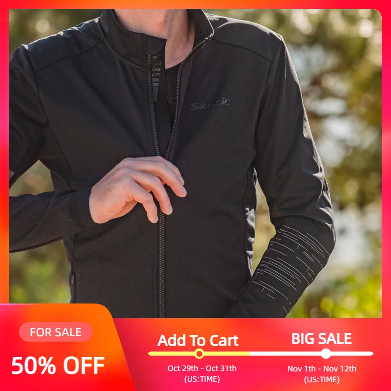 Santic Winter Bike Jacket Cycling Clothing Men Windproof Thermal Bicycle Windbreaker Coat Wind Shield Jakcets Outdoor Slim-fit