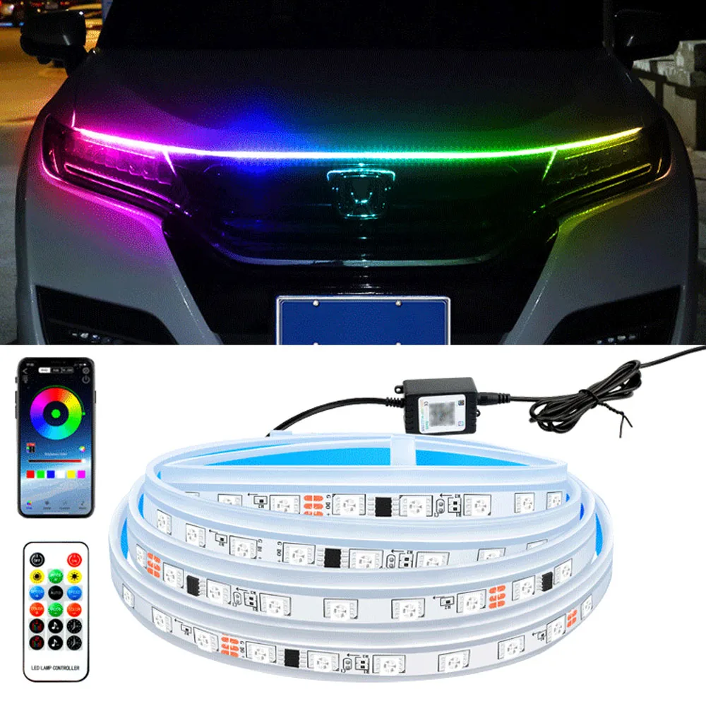 Auto Motorhaube LED Tagfahrlicht Scan Start Wasserdicht Flexible Auto Motorhaube Guide Dekorative Umgebungs Lampe APP Steuerung – Detail 1