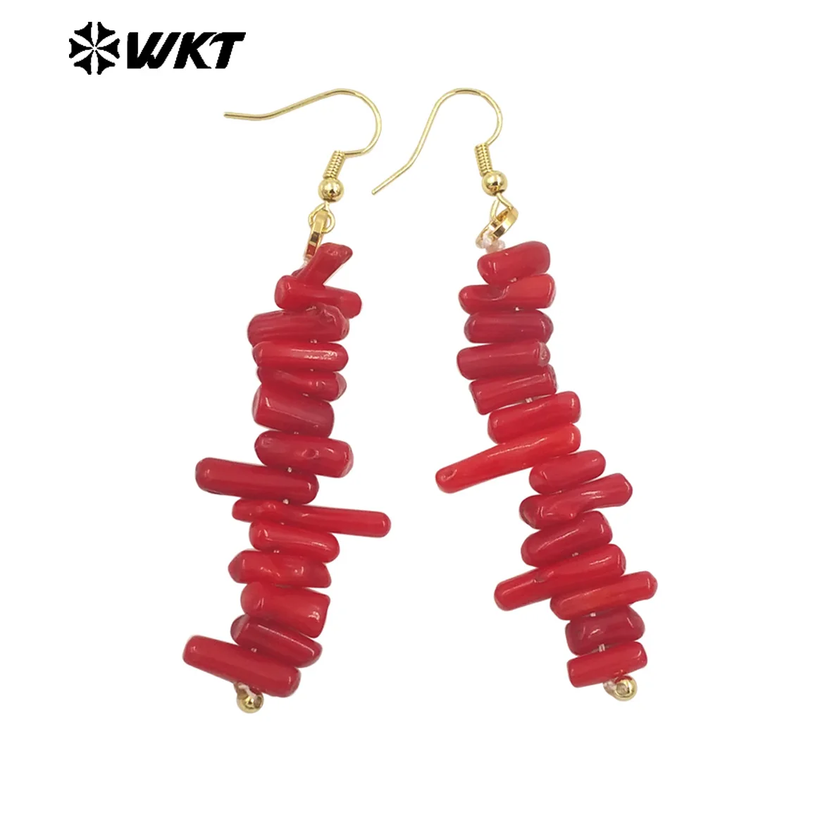 

WT-E752 New Arrival Amazing Colorful Natural Coral With Long Hook Earrings For Girls In Beach Jewelry Accessories