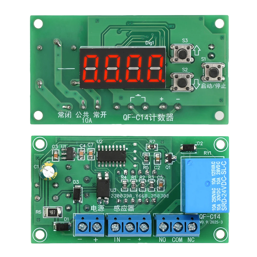 Advanced 4-Digit Digital Display Counter Module with Relay Output and Dual Voltage Display