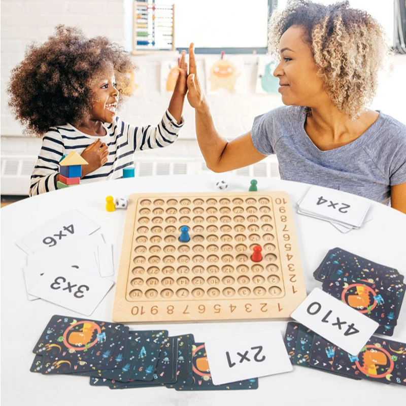 Wooden Montessori Multiplication Board Game Kids Learning Educational Toys Math Counting Hundred Board Interactive Thinking Game educational toys board games math toys learning board toy