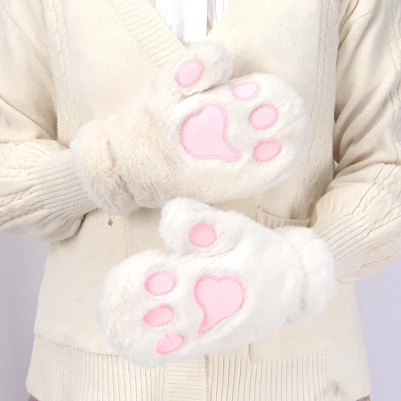

Kawaii Women Cat Mittens Fashion Gothic Lolita Girls Cat Claw Paw Plush Mittens Warm Soft Plush Short Fingerless Winter Gloves