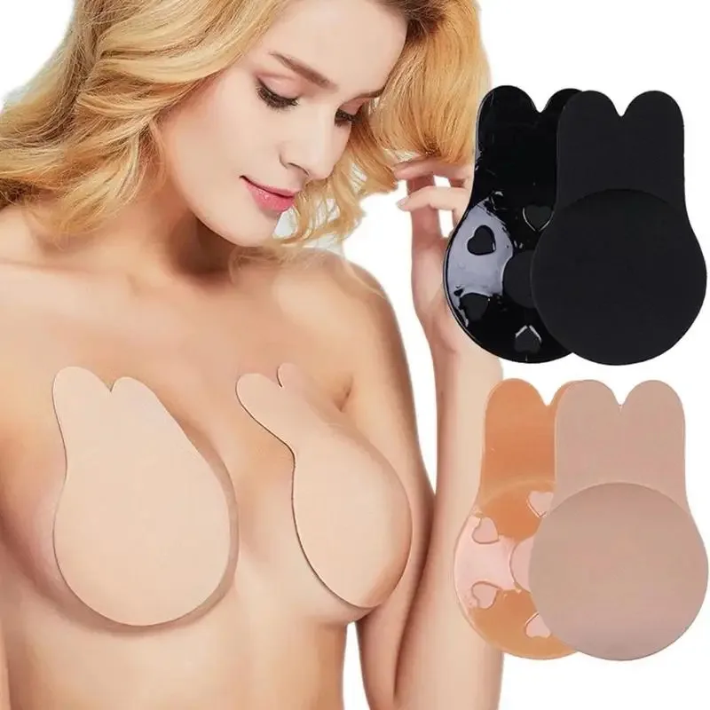 1/2 pairs Women Bras Self Adhesive Silicone Strapless Invisible Bra Reusable Sticky Breast LiftTape Rabbit Nipple Cover Bra Pads