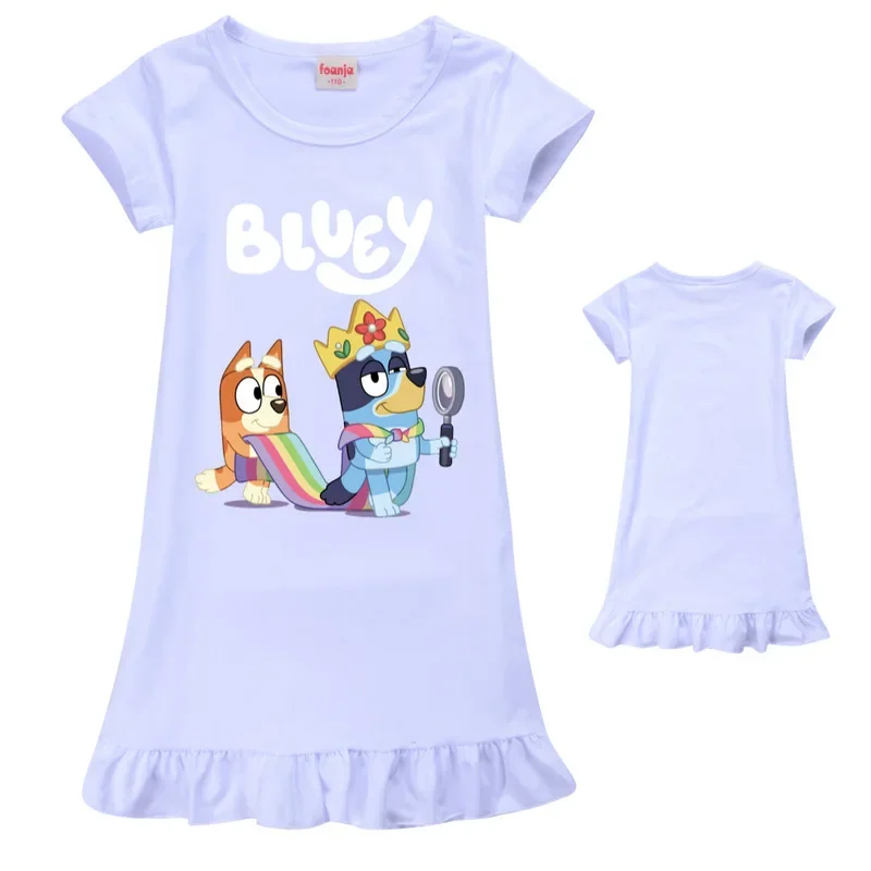 Bluey Family 여아용 원피스 아이스 실크 잠옷, 홈웨어, 원피스 공주 원피스 파티, 해변 원피스, 생일 선물, 100cm  160cm