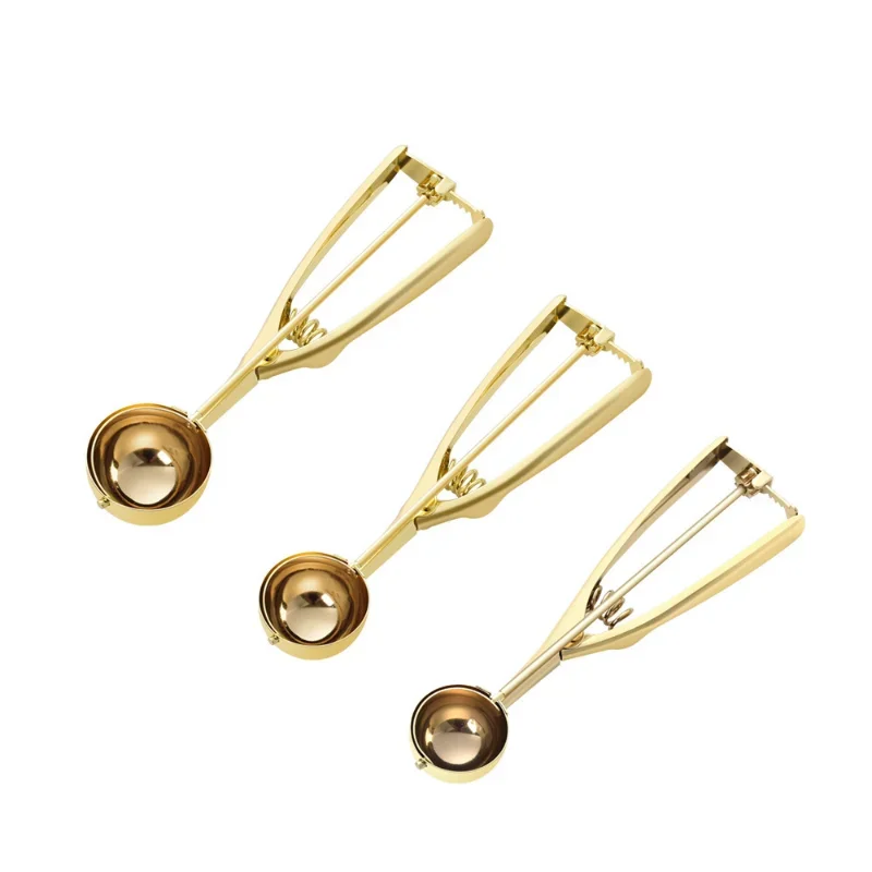 Gold Ice Cream Spoon Stainless Steel Ice Cream Tools Cookie Scoop Icecream Spoon Kitchen Sticks Mashed Potatoes Watermelon 1PCS