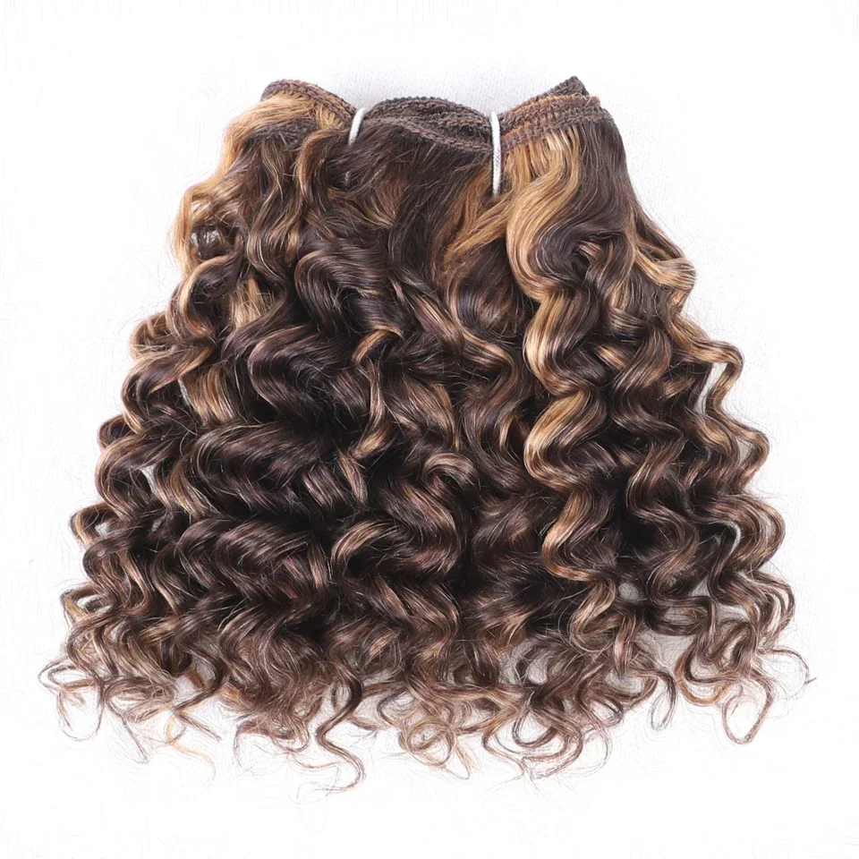Jerry Curly Human Hair Bundles Peruvian Kinky Curl 3pcs P4/27 Highlight Human Hair Weave Bundles Remy Extension
