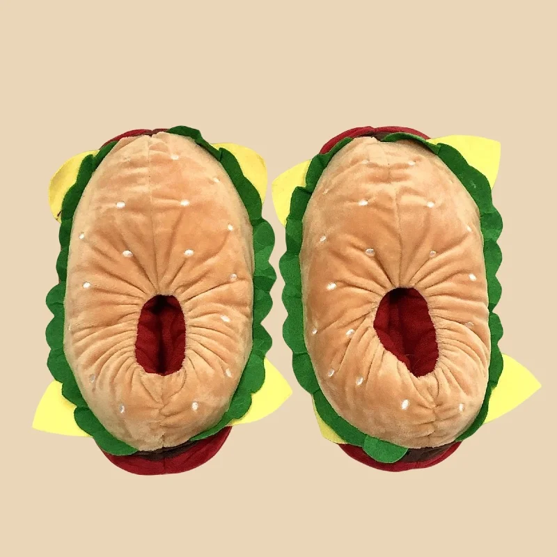 Festive Cartoon Hamburger Slippers Warm Comfortable and Durable for Indoor Use Women's Home Slippers