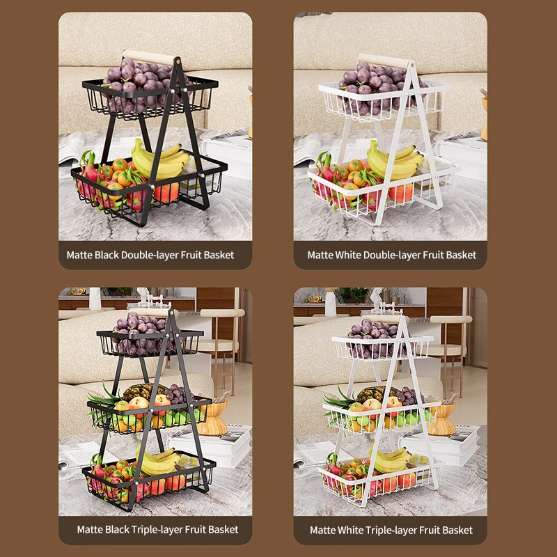 Multifunctional 2-Layers 3-Layers Fruit Basket Kitchen Living Room Dry Fruit Snacks Storage Rack Foldable Storage Save Space