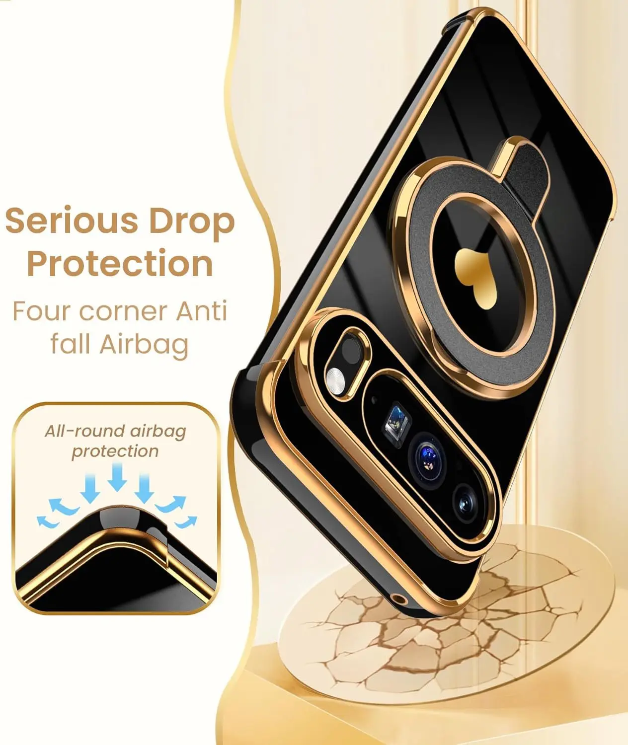 Love Heart Magnetic Stand Holder Case with Airbag Plating Soft Cover