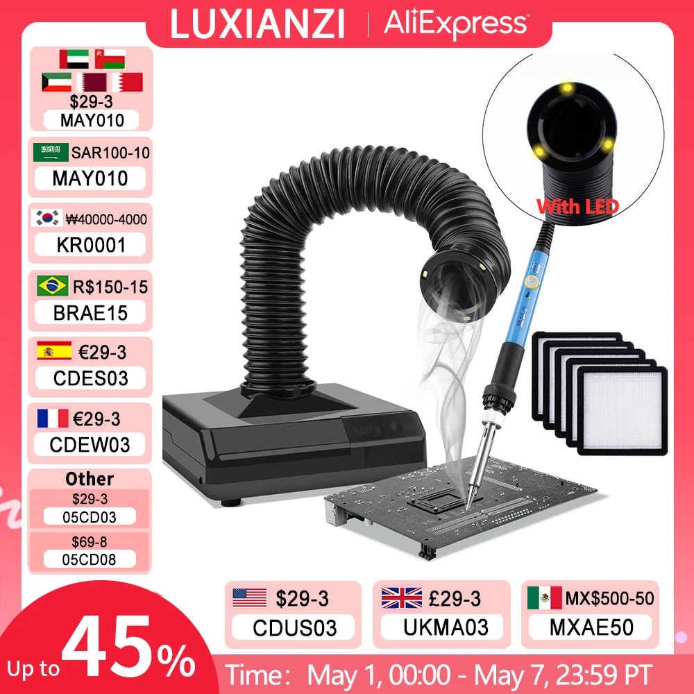 LUXIANZI aspiratore di fumi strumento per fumatori con luce a LED 220v filtro a carbone attivo spugna saldatore assorbitore di fumo di ferro