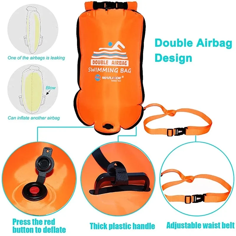 20L Inflatable Open PVC Swimming Buoy Tow Float Dry Bag Double AirBag With  Waterproof Phoone Dry Bag Water Sport Safety Bag