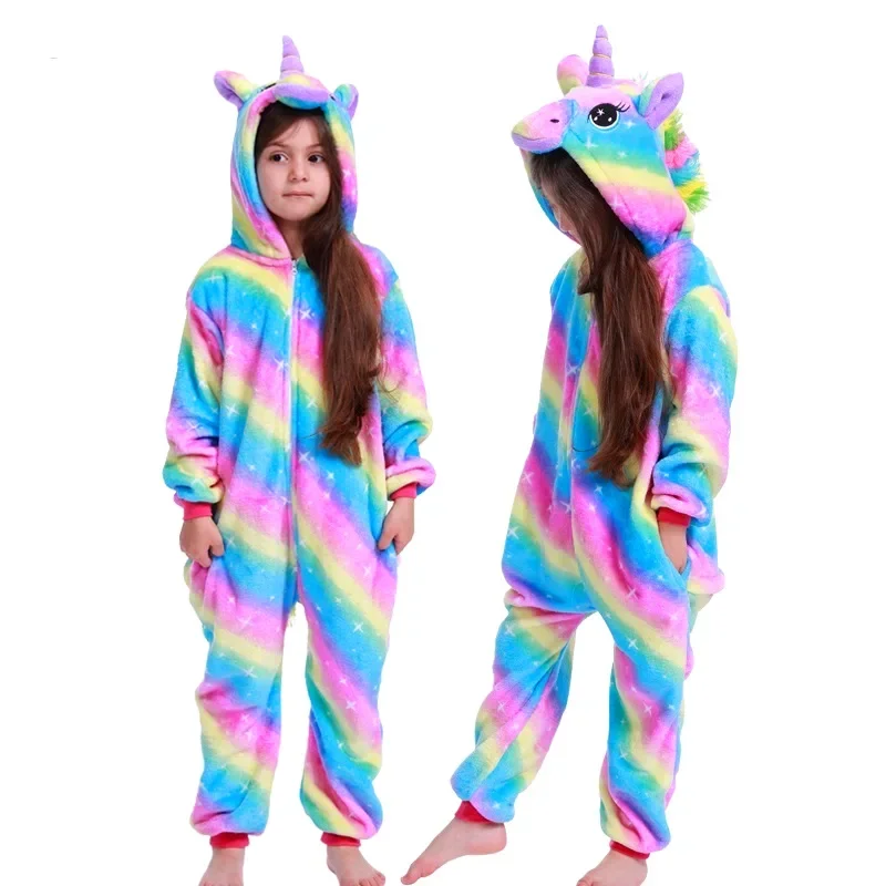Kids Pajamas Girls Rainbow Unicorn Pajamas Children Flannel Kigurumi Kids Cosplay Costumes for Halloween Boys Stitch Panda Pijama